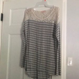 Grey long sleeve lace top